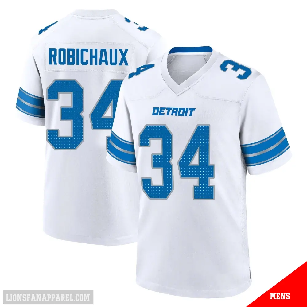 ＃34 Men's Kye Robichaux White Game Detroit Lions 2nd Jersey