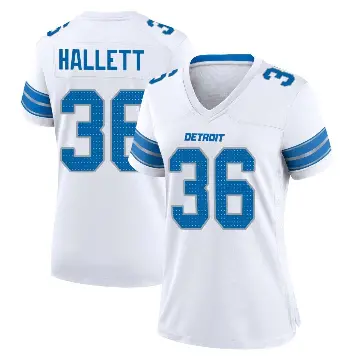 ＃36 Women's Erick Hallett White Game Detroit Lions 2nd Jersey